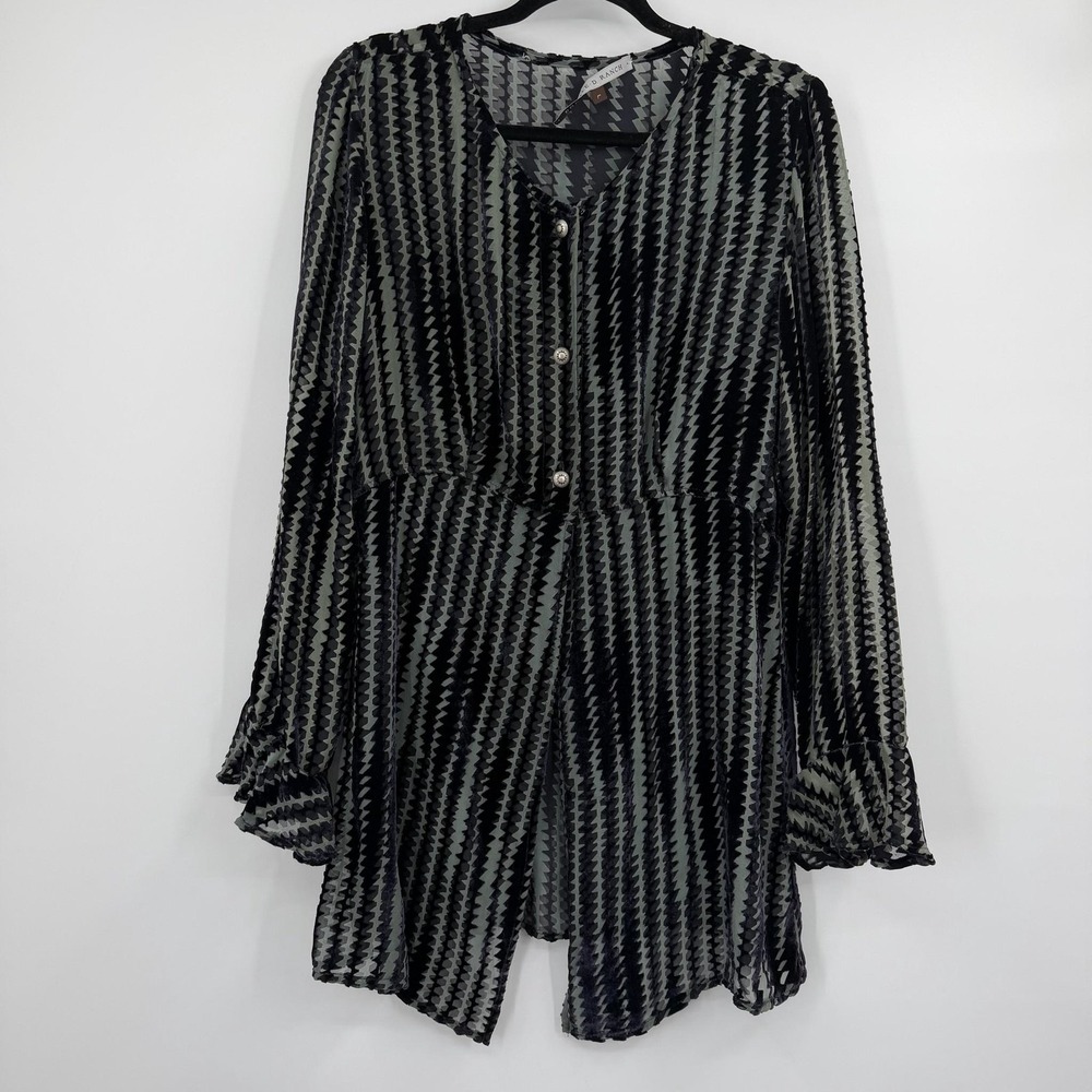 Double D Ranch Tunic Womens Large Black Green Velvet Sheer Chiffon Flared Sleeve